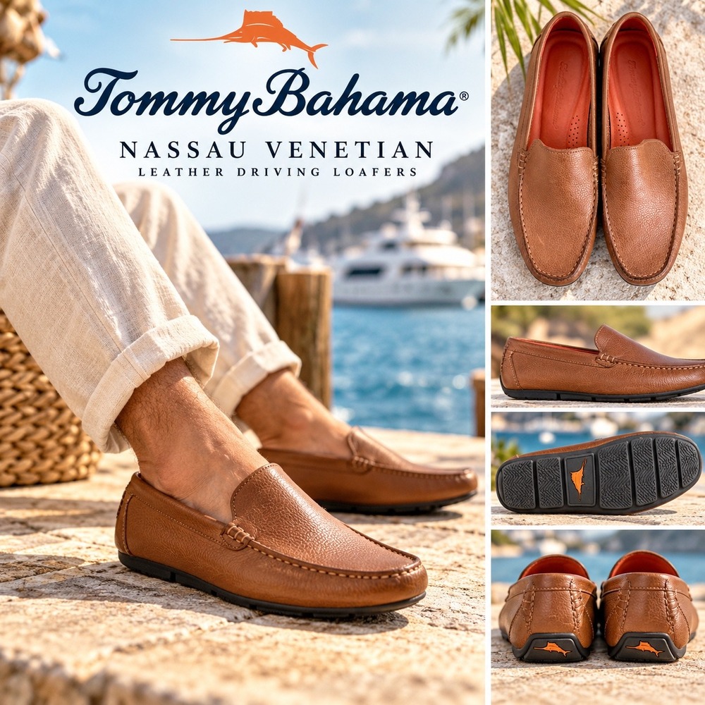 Tommy Bahama Nassau Venetian Brown Leather Driving Loafers Men's 11D